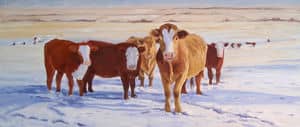 Oil painting by Ellen Lorne — Cows in Winter