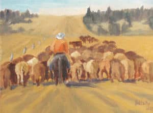 Oil painting by Ellen Lorne — Herding Cows