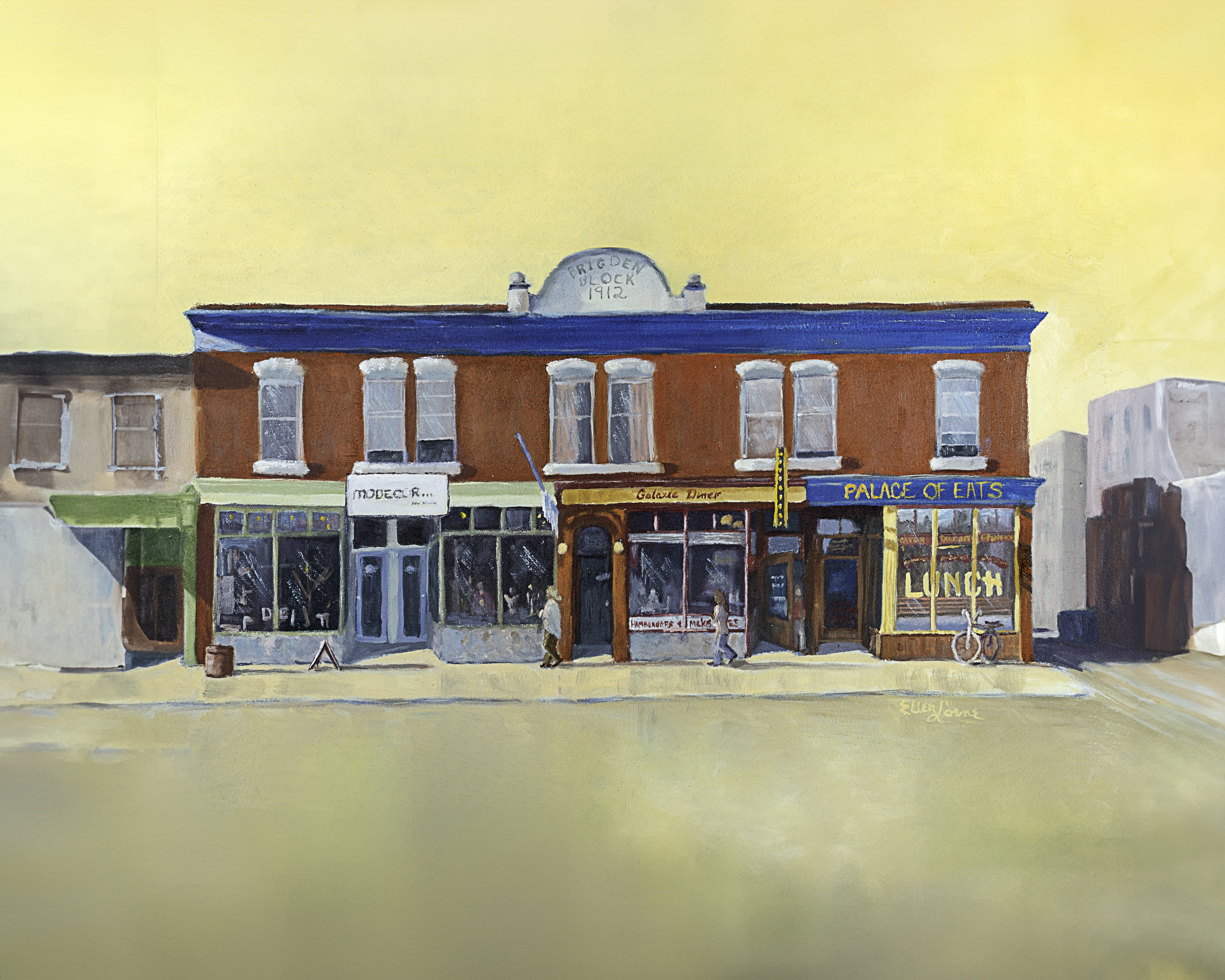 Oil painting by Ellen Lorne — Red Brick Heritage — The Brigden Building, 1912