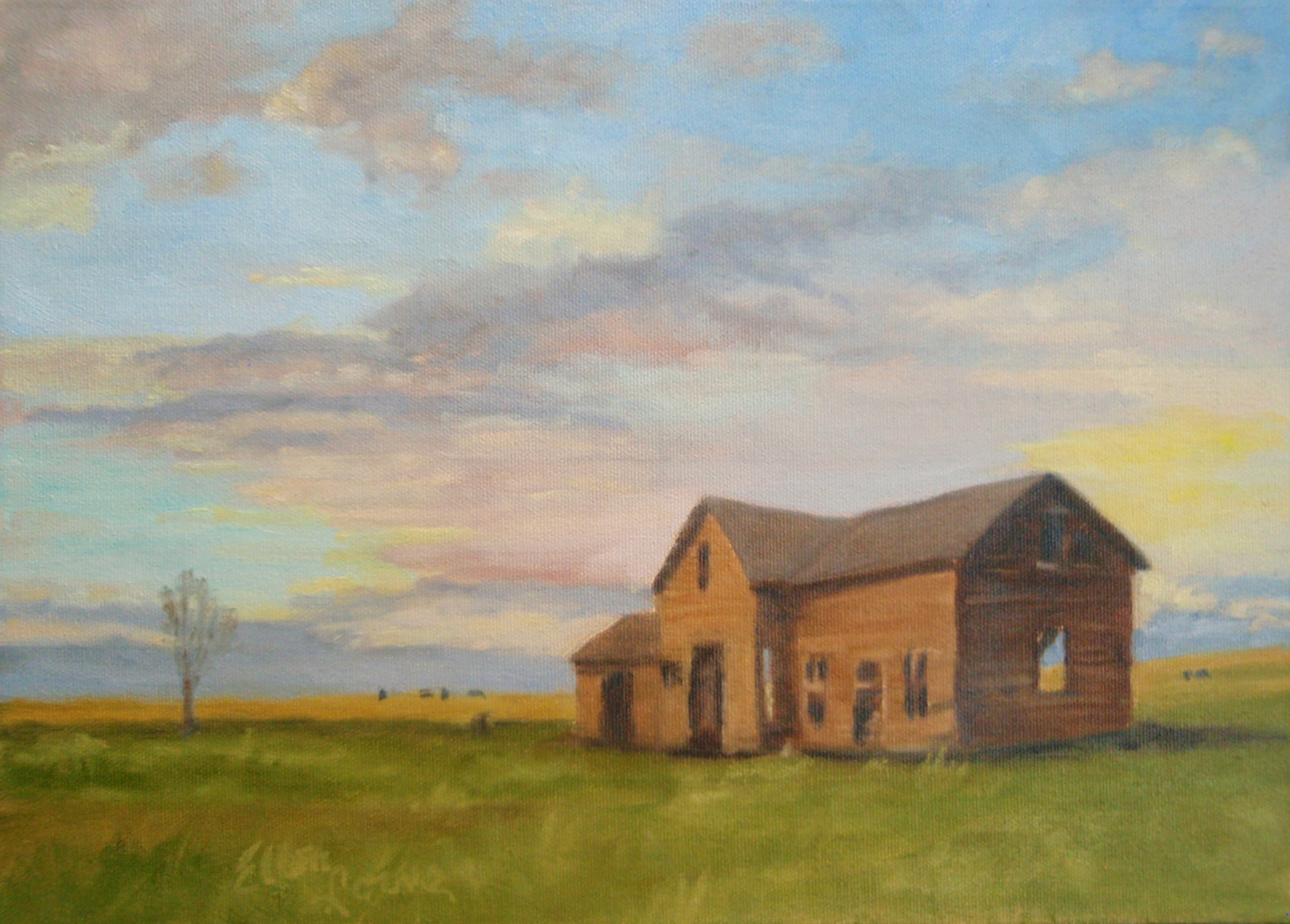 Oil painting by Ellen Lorne — Dusk on the Prairies