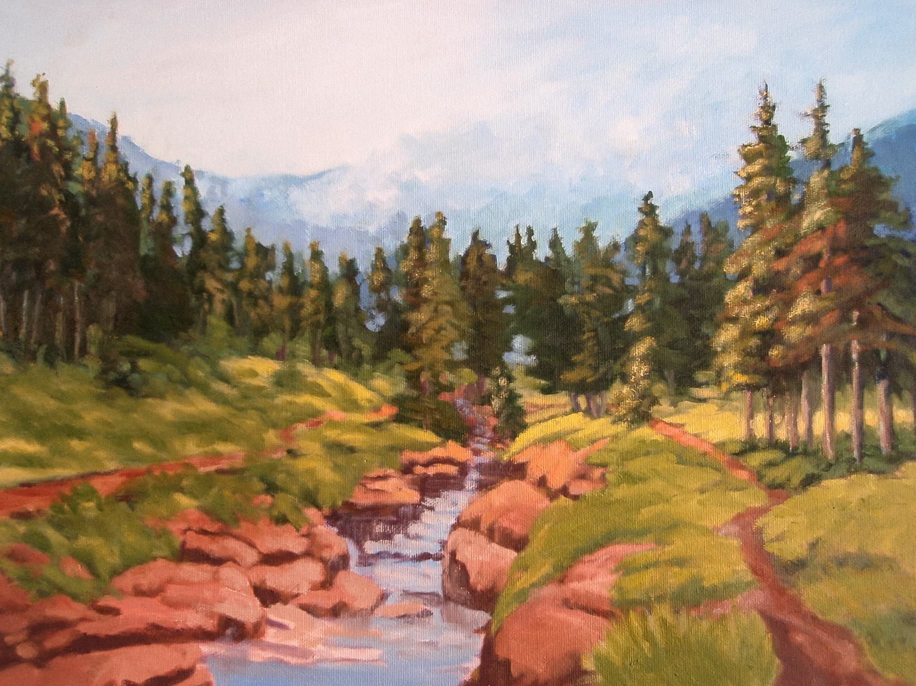 Oil painting by Ellen Lorne — Red Rock Canyon — Waterton